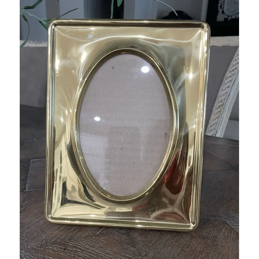 Vtg Brass Tabletop Easel Photo 5x7 Picture Frame Easel Back